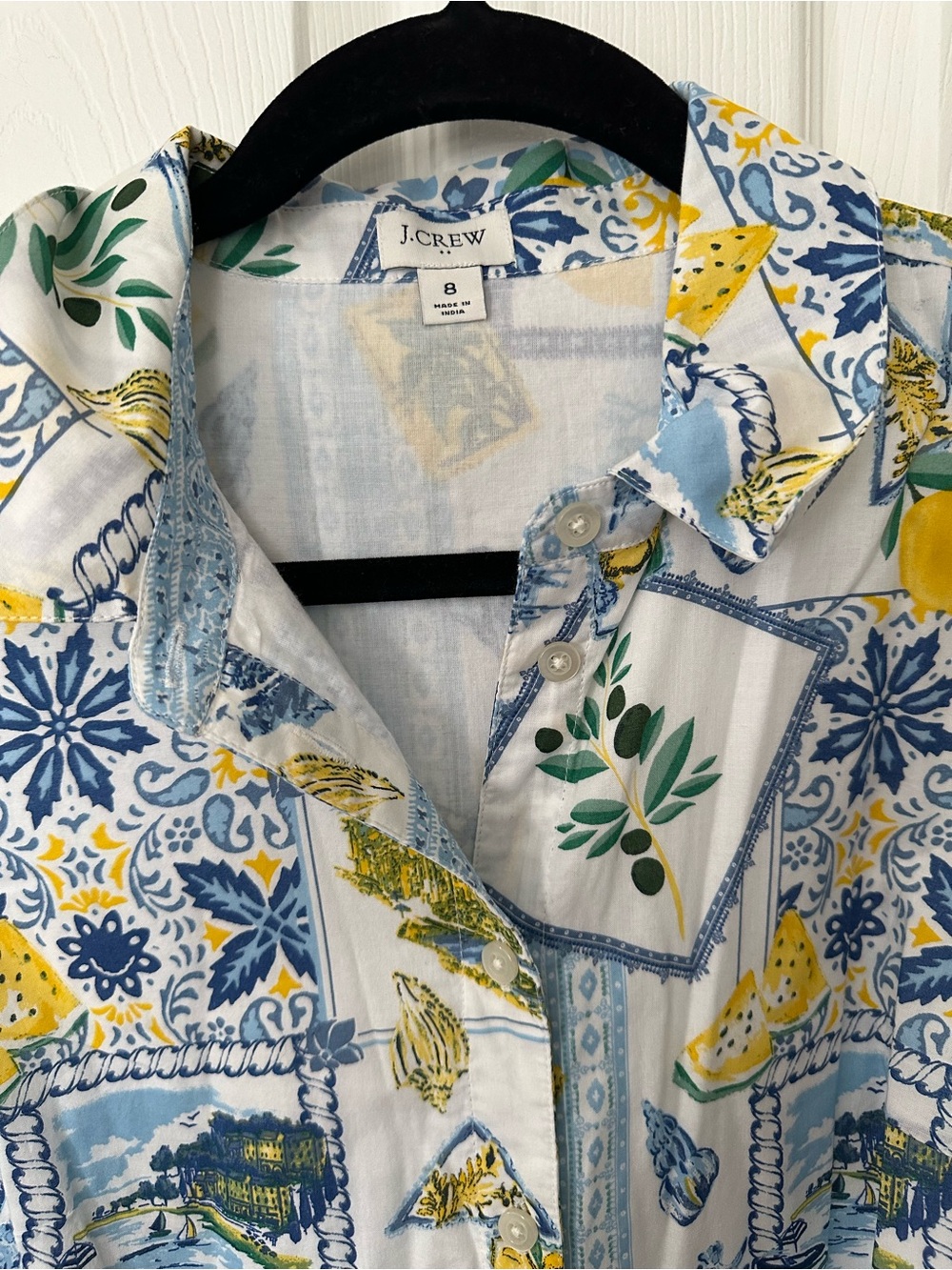J.Crew La Dolce Vita Lemon Print Midi Shirt Dress, Sleeveless Tiered Belted - Picture 3 of 4